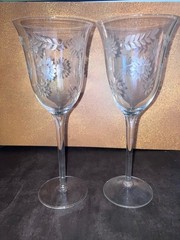 MCM/Vintage W.J. Hughes Cornflower Etched Wine/Burgundy Wine Glasses