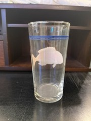 Vintage Fish Pint Glasses Set of 3 Blue Rim Fishing Nautical Coastal Barware