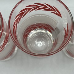 Vintage LIBBEY RED LAUREL Leaf Frosted White Striped set of 3 Glasses 5.25” Tall