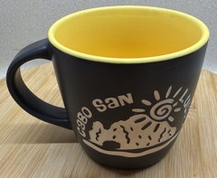 Cabo San Lucas Mug Ceramic Coffee Cup Souvenir Mexico Travel Black & Yellow