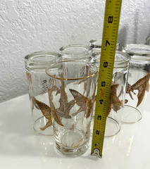 Vintage Libbey Drinking Highball Glasses Gold Embossed Geese Flying . Set of 6.
