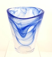 Kosta Boda Ulrica Hydman Vallien Cobalt Blue Glass Tumbler Hand Blown Stickers