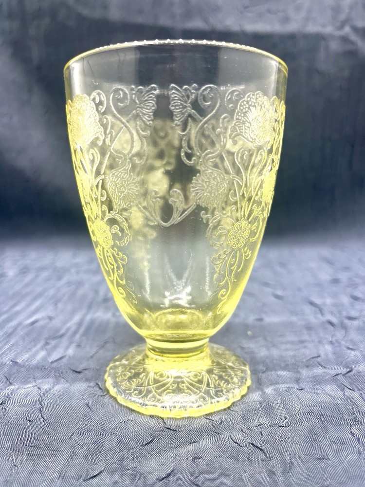 Hazel Atlas Florentine Poppy #2 Yellow Footed Tumbler Glass 4in