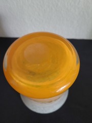 Vintage Hand Blown Art Glass Tumbler Yellow & white Polished Pontil
