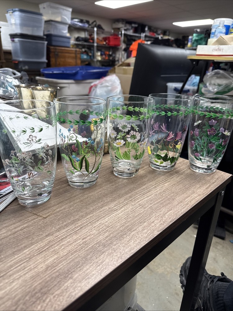 PORTMEIRION Botanic Garden, 5 High Ball Glasses/Tumblers 19.5oz, Green Laurel