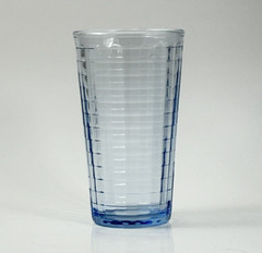 Set Of Six Two-Tone Blue Drinking Glasses Checkered Pattern Stands 5 1/8 In.Tall