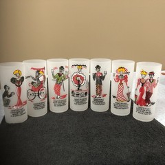 7~VTG Federal Glass Frosted Bar Glasses featuring «Aristocrat» Gay Fad Nineties