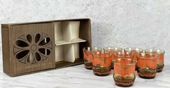 Mid-Century Boho Orange Coral Smoked Glass Juice Glasses – Set of 8