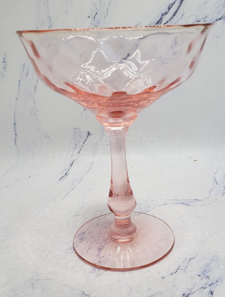 Vintage Pink Depression Glass Stem Diamond Pattern Cocktail Wine Glass