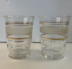 2 MCM Gold And Frosted Band Striped Small Drinking Glasses