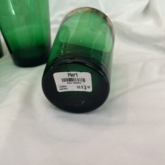6 Pier 1 Flat Tumblers P1C73 Green Blown Glass 4.75” Gold Accent RETIRED