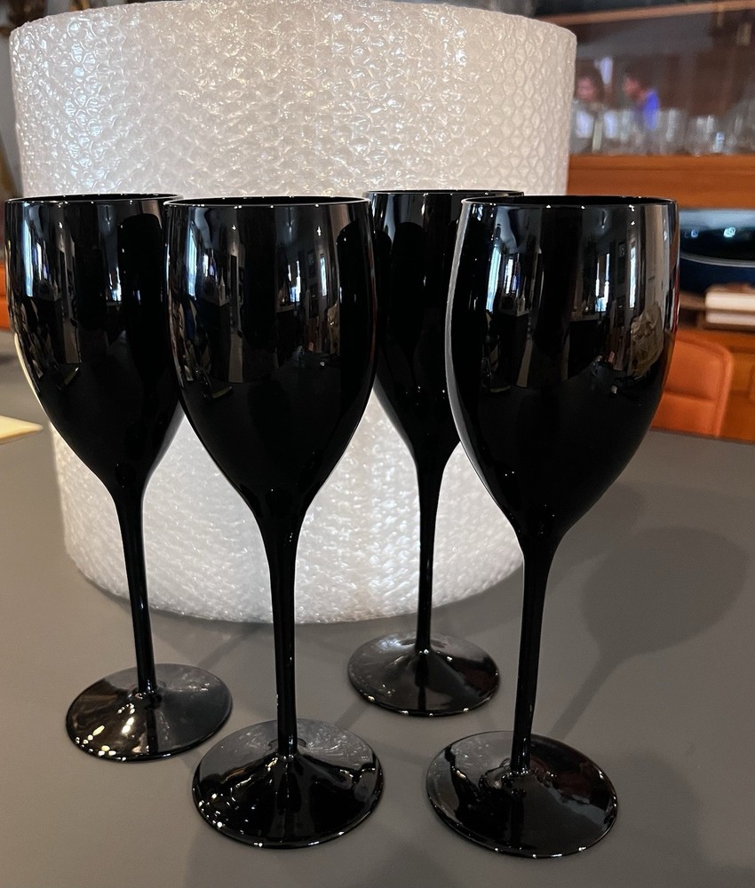 Set/4 Mikasa Amethyst Black 9″ TALL Wine Crystal Glasses MCM Vintage