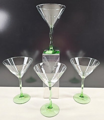 4 Libbey Courbe Martini Glasses Set Zig Zag Wavy Green Stemware Bar Drinking Lot