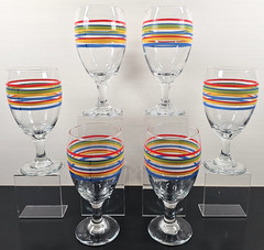 7 Royal Norfolk Mambo Iced Tea Set Libbey Fiesta Rainbow Striped Goblet Stemware