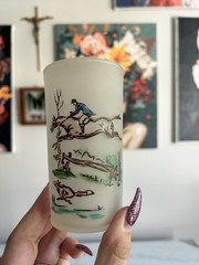 Vintage Libbey Frosted Hunting Fishing Sportsman Tumblers Glasses Set of 5 MCM
