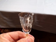 Set of 8 Morgantown Clear Glass Bo Peep Etch Cordials Small Wine Glasses Goblets