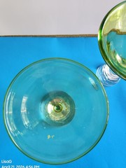 Hand-Blown Martini Glasses With Spiral Stems MCM Vintage Green, Clear, Set of 2