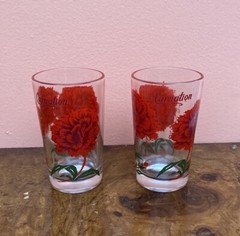 Vintage Peanut Butter Glass red Carnation -Juice Size Glass -Name On Top
