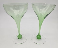 Set of 2 Green Glass Goblets 4 Ounces Delicate Glassware Barware