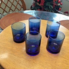 5 – Unique Cobalt Blue Recycled Wine Bottle Short Flat Wine Punt Glasses