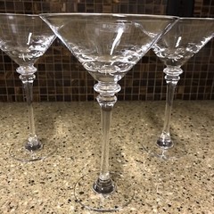 (3) Rare Krosno Martini Cocktail Glasses Large 8.5″ Tall Heavy Glass: Poland