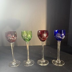 Vintage Bohemian Cut to Clear Crystal Cordial Glasses Set of 4 Czech Stemware 6”