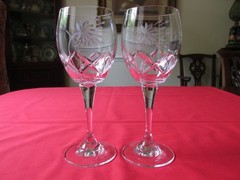 Set 4 Vintage Bohemia Crystal Czech BOC60 Cut Floral Water Wine Goblets 7 3/4″