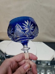 Wine Hock glass Cobalt Blue Cut clear Crystal Val Saint Lambert Berncastel