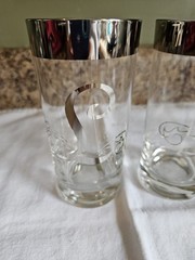 Vintage DorothyThorpe 2 Silver Rim Highball Glasses Scroll L Monogram MCM 1960’s
