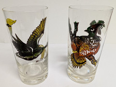 Vintage Wildlife Highball Glasses Set Wild Geese Grouse Birds 6.25″ Barware Deco