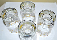 4 VINTAGE MCM Libbey Frosted JUICE DRINK Glasses w/Gold Leaf Leaves Pattern EUC!