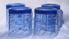 4pc Anchor Hocking Glasses 10.5oz Short Tumblers Manchester Coastal Blue Tartan