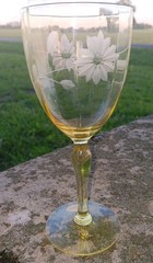 VTG YELLOW TOPAZ JUBILEE 7 1/4″ WATER GOBLET 11oz. LANCASTER GLASS EXC COND !!!!