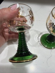 2 Luminarc Green Beehive Stem Grapevine Roemer Wine Glasses with Gold Rim EUC
