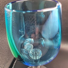2 Hand Blown Art Glass Blue W/Swirling Pattern Wine Goblets 8 in Tall 3 in Wide