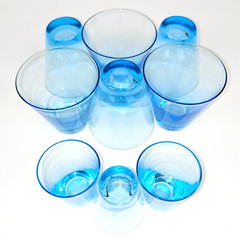 MCM Barware Capri Aqua Blue 4oz/2oz Lot of 9 Whiskey Glasses Lowball DOUBLE SHOT