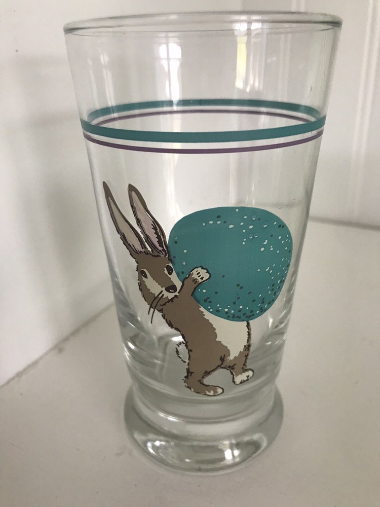 Libbey – World Market Bunny Rabbit Glass Tumbler With Blue Easter Egg