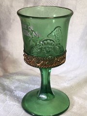 vintage coopers mills, ME green glass souvenir goblet
