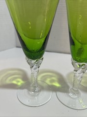Empoli Hand Blown Green Glass Cocktail Champagne Stemmed Glasses 6 1/4” Tall
