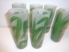 Vtg TASTESETTERS Frosted Palm Leaf Tom Collins TUMBLER Glasses Set 6 TIKI 12oz