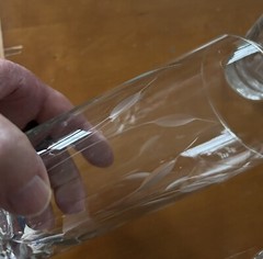 4 Vintage Chrystal Glass Tumbler with Etched Leaf Design 6.5” tall 16 ounces
