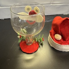 Vintage Santa Claus Clear Glass Goblet Jar with Felt Trim & Footed Base Kitschy
