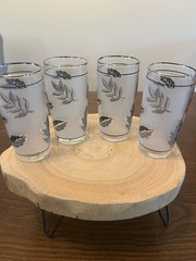 Vintage Libbey Silver Leaf Juice Glasses Set of 4 Frosted Mid Century 4 Inch