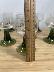 Vintage Beehive Stem Etched Wine Goblets Green Stem Mixed Set of 14