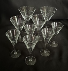 Vintage Cut Glass Cordial/Liquor Glasses Set of 10, Wheat Pattern, Various Sizes