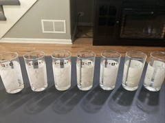 MCM BARWARE VTG Atomic Starburst Cosmic Glass White Gold Star Highball *LOT OF 7