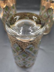 3 Vintage Culver Glass Valencia High Ball Glass 22k Gold Green MCM Barware EVC
