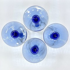 Lenox Crystal Swag Drape Cobalt Blue Stem Gold Rim Optic Swirl Wine Goblets 4 PC