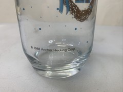 Set/8 12oz VTG Anchor Hocking Drinking Glasses COUNTRY Wreath 1988 Blue Barn