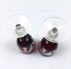 Bohemian Czech Ruby Red Cut to Clear Crystal Fan & Starburst Goblets Set of 2